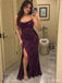 Plum Velvet Cowl Neck High Slit Long Prom Dress PD26043