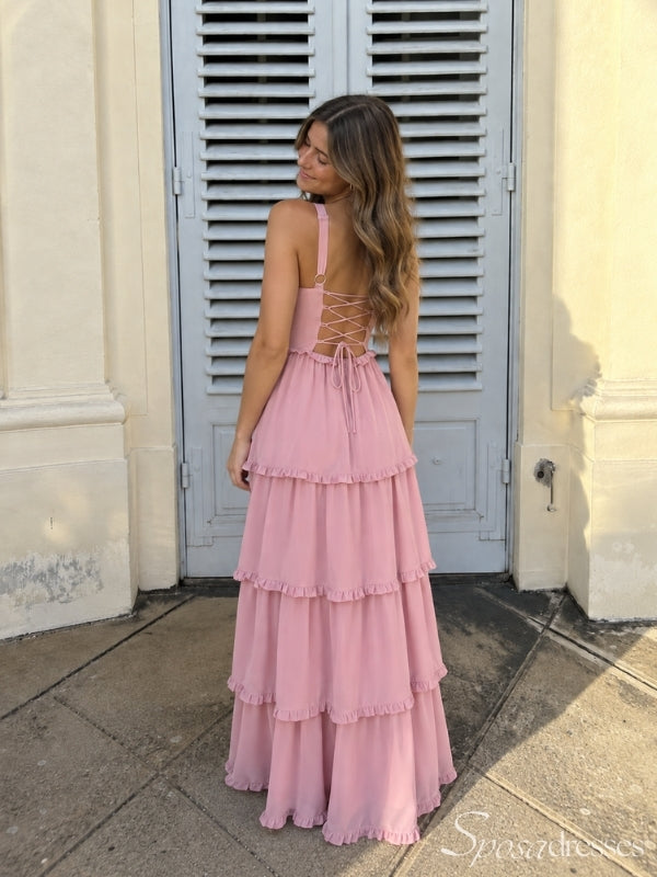 Tiered Ruffle Lace-Up Back Long Prom Dress PD26047
