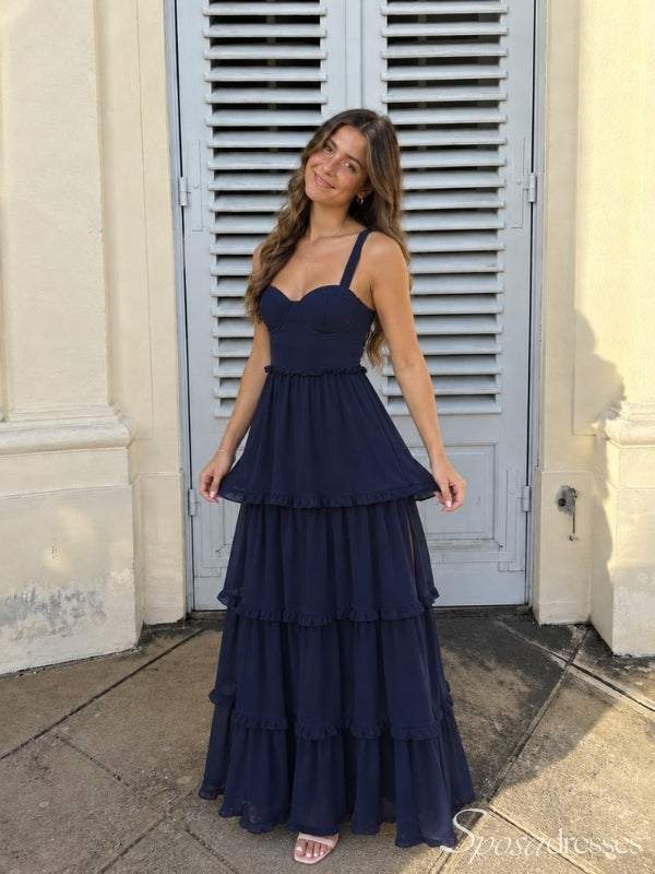 Tiered Ruffle Lace-Up Back Long Prom Dress PD26047