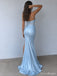 Light Blue Strapless Satin-Look Corset Prom Dress with Slit PD26049