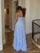 Light Blue Strapless Ruffle Prom Dress with Floral Detail PD26052