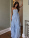 Light Blue Strapless Ruffle Prom Dress with Floral Detail PD26052