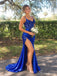 Royal Blue Sequin Corset Mermaid Prom Dress with High Slit PD26058