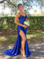Royal Blue Sequin Corset Mermaid Prom Dress with High Slit PD26058