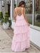 Pink Halter Tiered Ruffle Prom Dress with Low Back PD26063