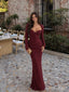 Burgundy Sweetheart Long Sleeve Lace Fitted Long Prom Dress PD26067