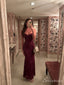 Burgundy Sweetheart Spaghetti Strap Sparkly Lace Long Prom Dress PD26069