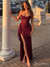 Burgundy Sweetheart Spaghetti Strap Lace Corset Prom Dress with High Slit PD26071