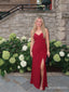 Red V-Neck Spaghetti Strap Twist Cutout Back Long Prom Dress with Slit PD26073