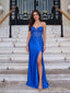 Royal Blue Sweetheart Corset Lace-Up Back Long Prom Dress with Slit PD26076