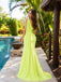 Lime Yellow One-Shoulder Long Prom Dress with Cape Drape PD26092