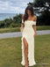 Ivory Off-the-Shoulder Ruched Long Prom Dress with Ruffle Slit PD26093