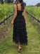 Black Lace Sweetheart Corset Tiered Midi Prom Dress PD26100