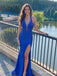 Royal Blue Sparkly Plunging Halter Prom Dress with Slit PD26104
