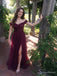 Burgundy Off-Shoulder Sweetheart A-Line Prom Dress with Slit PD26105