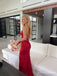 Red Cowl Neck Ruched Long Prom Dress with Slit and Lace-Up Back PD26108