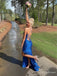Royal Blue Sparkly V-Neck Prom Dress with Slit and Lace-Up Back PD26110