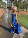 Royal Blue Sparkly V-Neck Prom Dress with Slit and Lace-Up Back PD26110