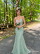 Sage Green Sparkly Mermaid Prom Dress with Lace-Up Back PD26118