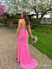 Bright Pink Strapless Beaded Corset Prom Dress with High Slit PD26121