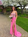 Bright Pink Strapless Beaded Corset Prom Dress with High Slit PD26121