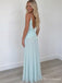 Light Mint Green V-Neck Ruched Prom Dress with Low Back PD26133