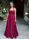 Burgundy Halter Lace Corset A-Line Satin Prom Dress PD26134