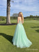 Mint Green Beaded Corset Tulle Prom Dress with Slit PD26135