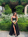 Black Beaded Scoop Neck A-Line Prom Dress with Slit PD26136