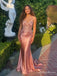 Rose Gold Strapless Beaded Corset Mermaid Prom Dress PD26139