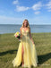 Light Yellow V-Neck Lace Tulle Prom Dress with Slit PD26140