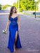 Royal Blue Strapless Beaded Corset Prom Dress with Slit PD26141