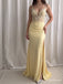 Light Yellow Beaded Corset Prom Dress with Slit PD26142