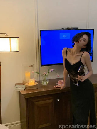 Sexy Black Mermaid Spaghetti Straps Long Party Prom Dresses Ideas,Evening Gowns,13903