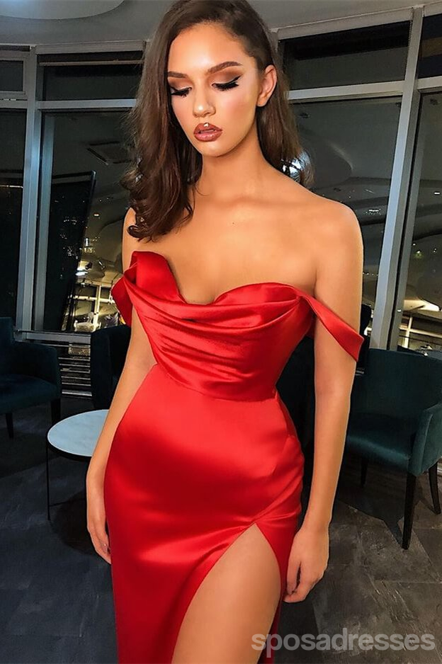 Sexy Red Sheath Off Shoulder Side Slit Maxi Long Party Prom Dresses Online,13334