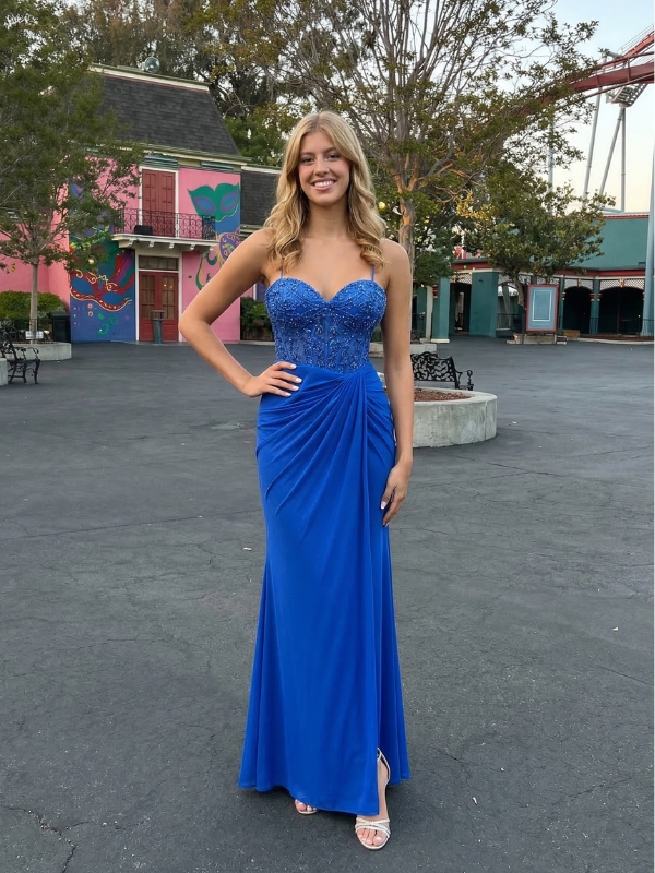 Royal Blue Beaded Corset Prom Dress