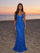 Royal Blue Sequined Lace V Neck Open Back Mermaid Prom Dress, 26022