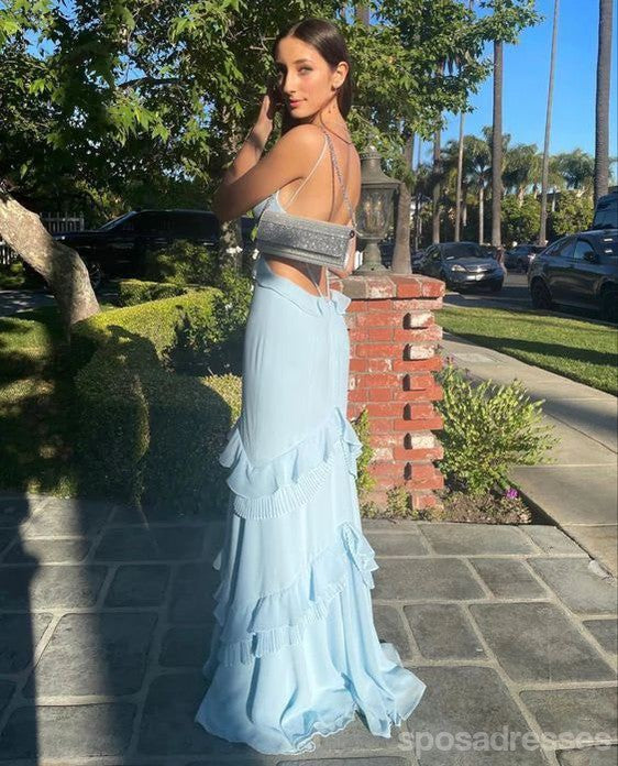 Sexy Blue Mermaid Spaghetti Straps V-neck Maxi Long Party Prom Dresses,Evening Dress,13483