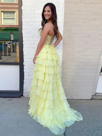 Popular Yellow A-line Sweetheart Maxi Long Party Prom Dresses,Evening Dress,13437