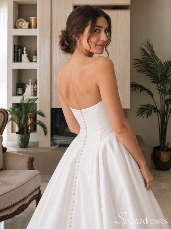 Minimalist Strapless Ball Gown Wedding Dress with Buttons WD26032