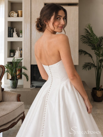 Minimalist Strapless Ball Gown Wedding Dress with Buttons WD26032