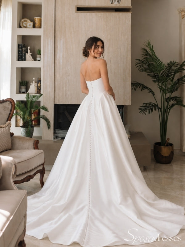 Minimalist Strapless Ball Gown Wedding Dress with Buttons WD26032