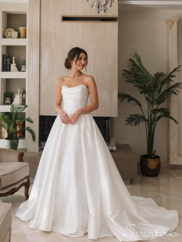 Minimalist Strapless Ball Gown Wedding Dress with Buttons WD26032