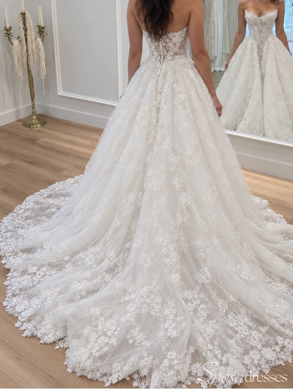 Strapless Floral Lace Ball Gown Wedding Dress WD26035