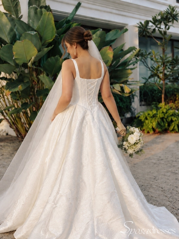 Square Neck Strappy Ball Gown Wedding Dress WD26037