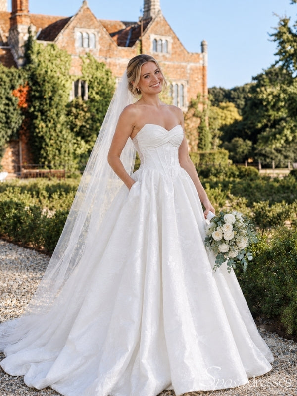 Strapless Draped Ball Gown Wedding Dress with Pockets WD26039
