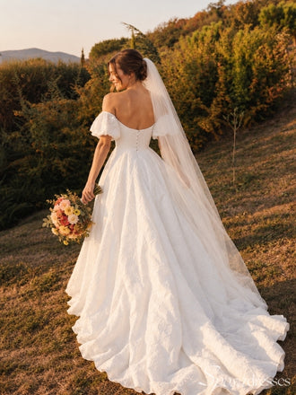 Off-Shoulder Puff Sleeve Wedding Dress with Slit WD26041