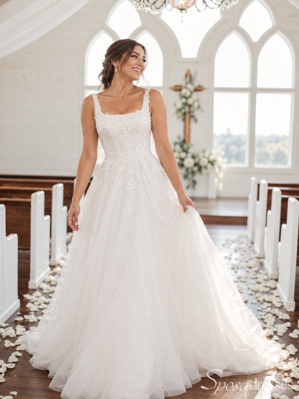 Square Neck Lace Bodice A-Line Wedding Dress WD26042