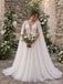 Ivory Sequin Beaded Cape V Neck Tulle A Line Long Wedding Dress WD26046