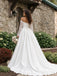 Ivory Satin Lace Off the Shoulder Long Sleeve High Slit Corset Ball Gown Long Wedding Dress WD26047